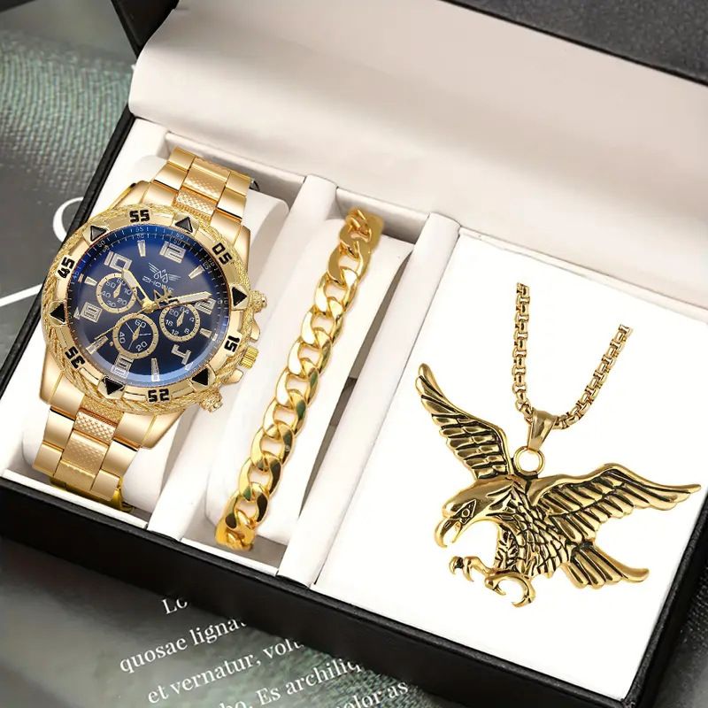 3pieces Set Men's Watch + Bracelets+ Necklace