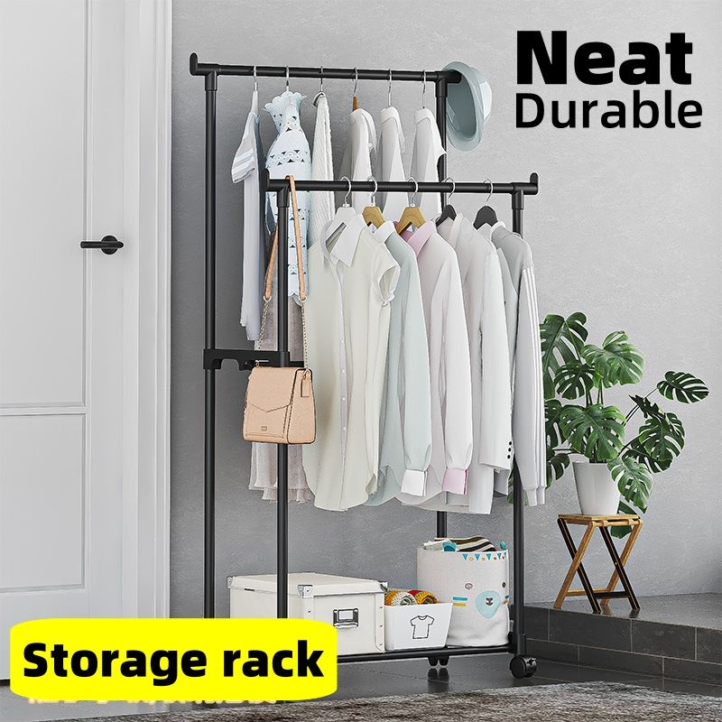 Coat rack ,Shoe and hat integrated storage rack, single pole, double pole, with wheel drying rack, multi-layer storage can move,With pulley