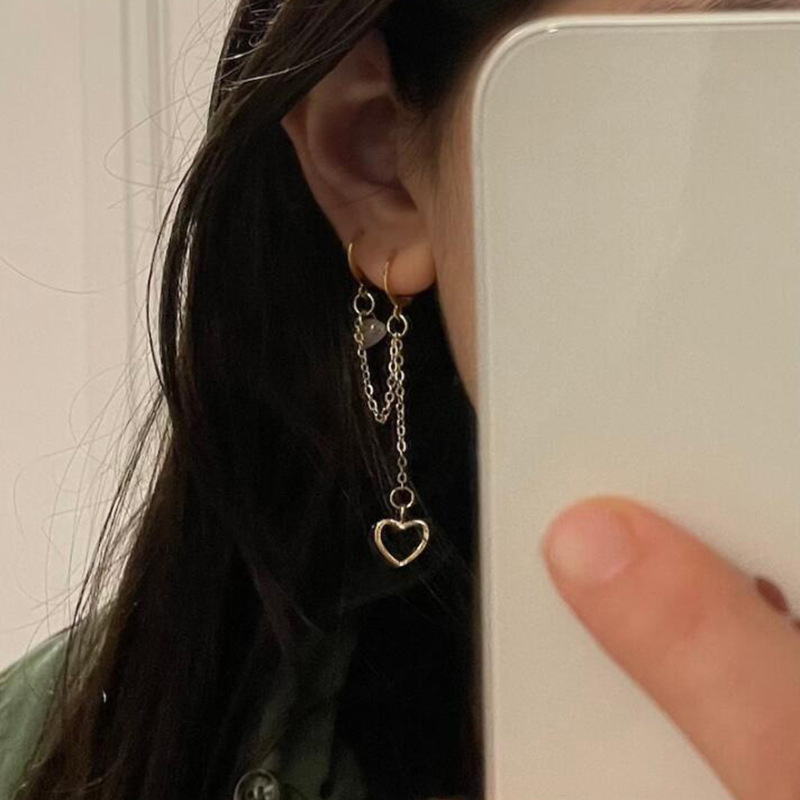 5589701 Asymmetrical Heart Drop Earrings for Women Girls Creative Crystal Pendant Tassel Earring Set Fashion Jewelry