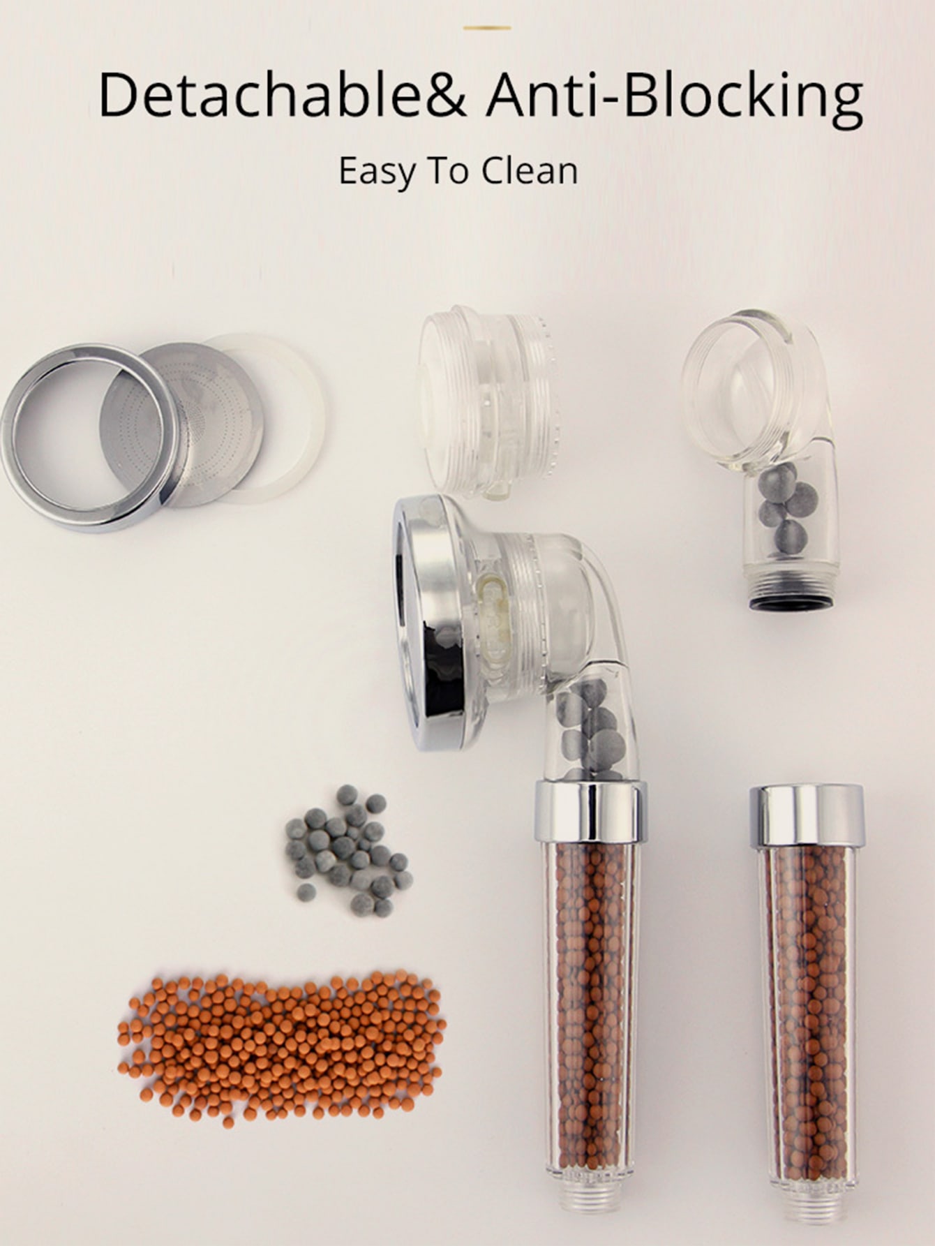 Filtered Ionic Shower Head,High Pressure Showerhead with 3 Setting and Water Saving, Stone Balls to Purify Chlorine, Stone Filter Beads Handheld Shower for Dry Hair & Skin SPA