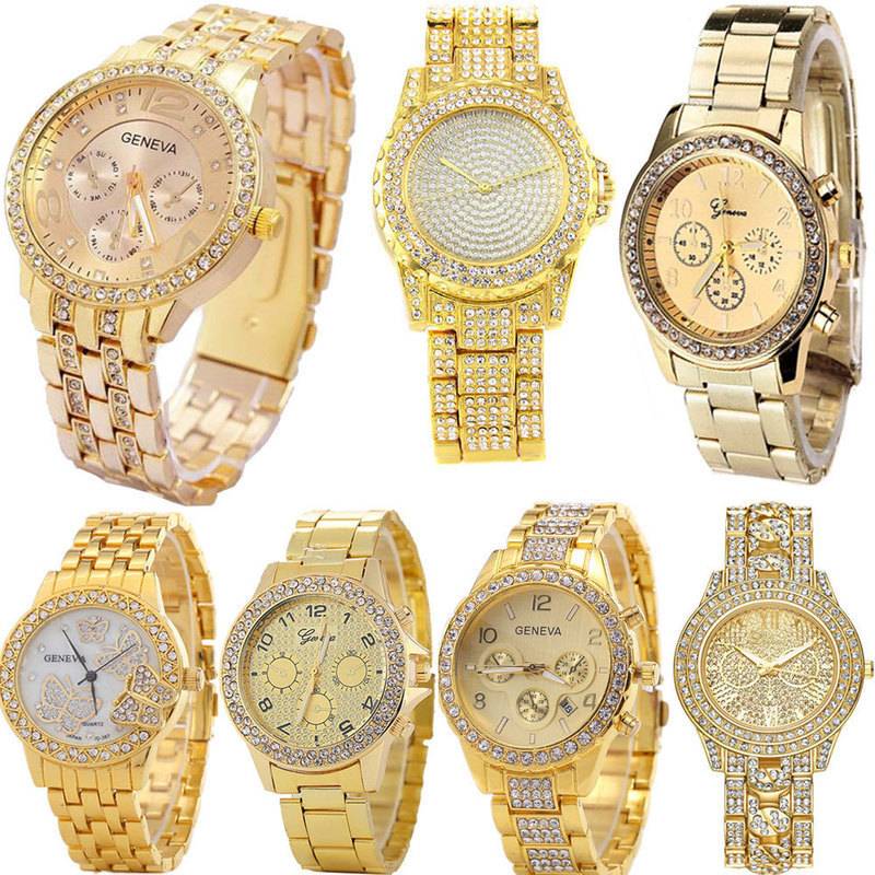 Gold ladies diamond Ladies watch - Random Style