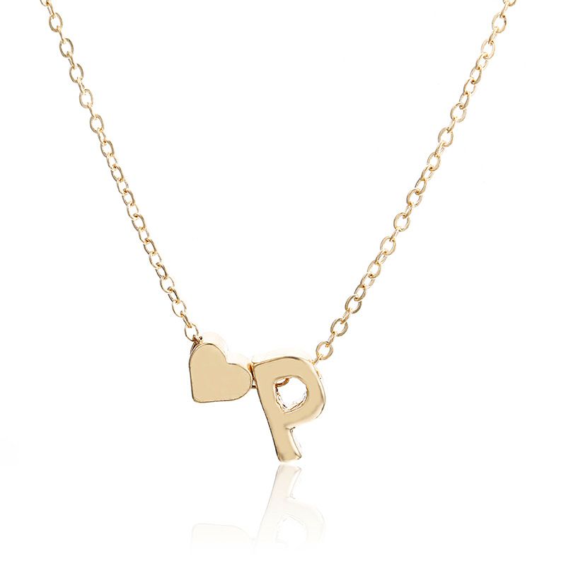 New simple peach heart-shaped letter necklace, elegant and versatile 26-letter original heart clavicle chainP
