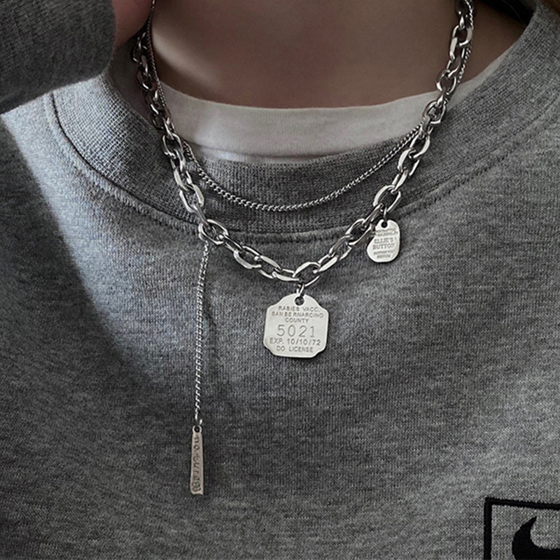 X160 New Letter Square Pendant Double Layer Stacked Wear Cold Wind Light Luxury Hip Hop Collarbone Necklace