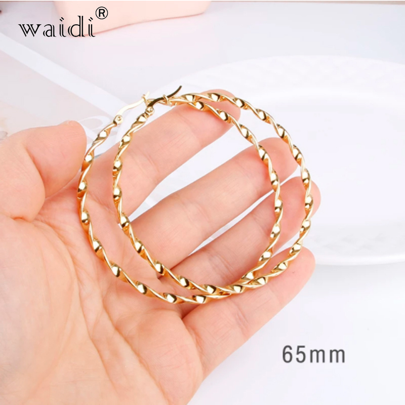 Waidi Gold Color Stainless Steel Large Hoop Earring for Women Thread 80 mm Ear Accessories Fashion Jewelry Hot E0153