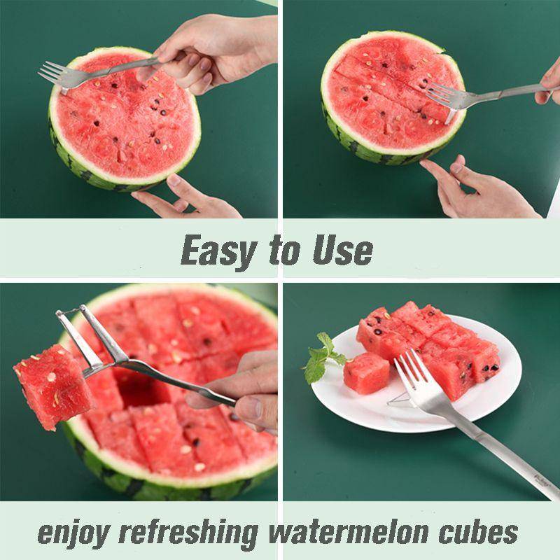 WELLHOME Creative Portable Multi-purpose 2-in-1 Watermelon Fork Slicer Watermelon Fruit Cutting Fork Pieces Tableware Fork Dropshipping