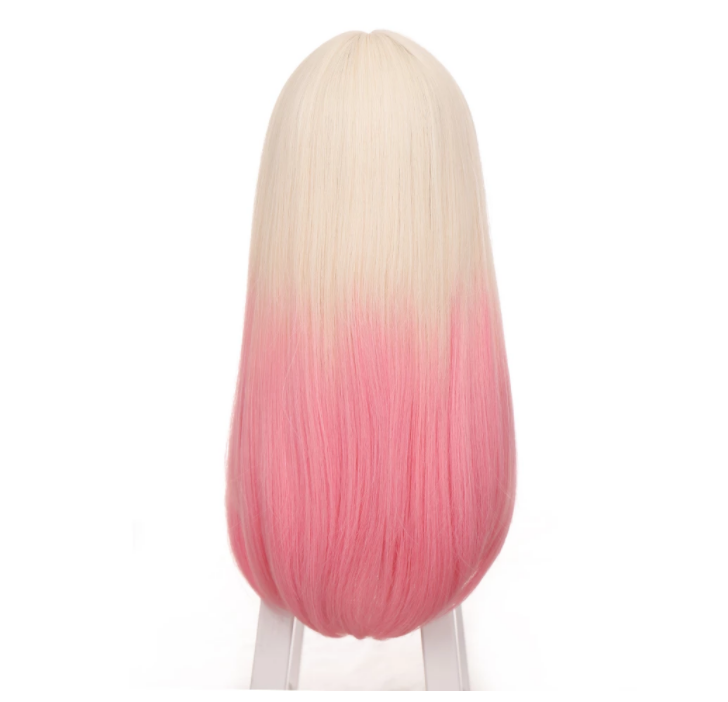 Long straight hair synthetic wig girl pink white gradient bangs cosplay Lolita party heat-resistant wigs