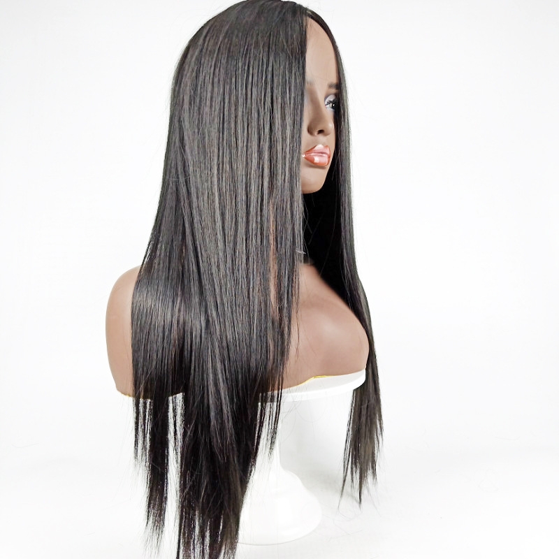 Ladie Long Straight Hair Synthetic Middle Part Black Wigs For Women