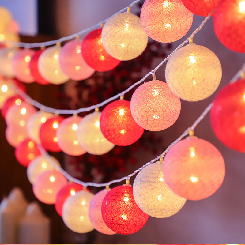 Christmas Festival Home New Year Decorative Lamp Cotton Wire Ball Lamp String Rattan Ball Lantern Flash String