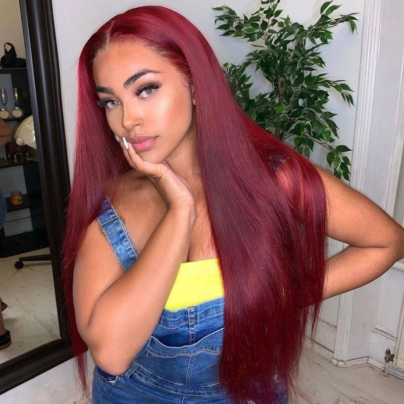 Wig female wine red long straight hair in the long fringe Europe and the United States fashion chemical fiber head cover female