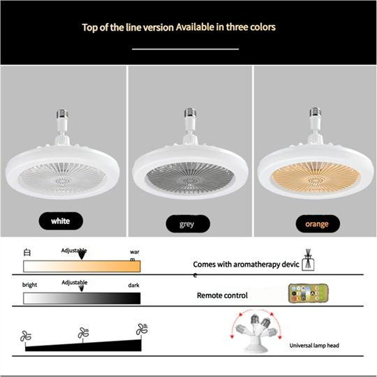 E27 fan lamp shaking head remote control aromatherapy bedroom living room lamp screw mouth dimmable home ceiling fan lamp Fan Light,Light fan