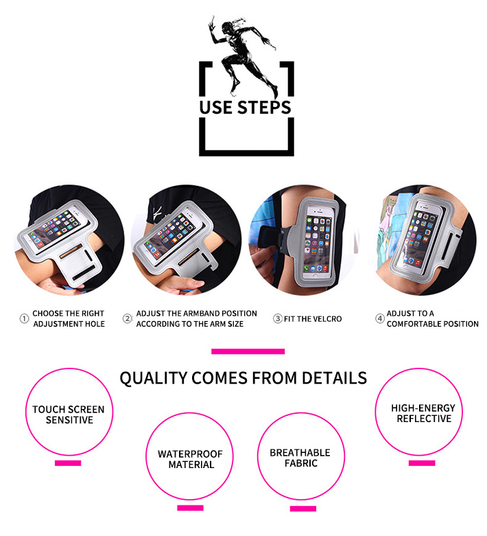 Water Resistant Large Cell Phone Armband Pouch Case with Adjustable Elastic Band & Key Slot for 6.35'' Phone