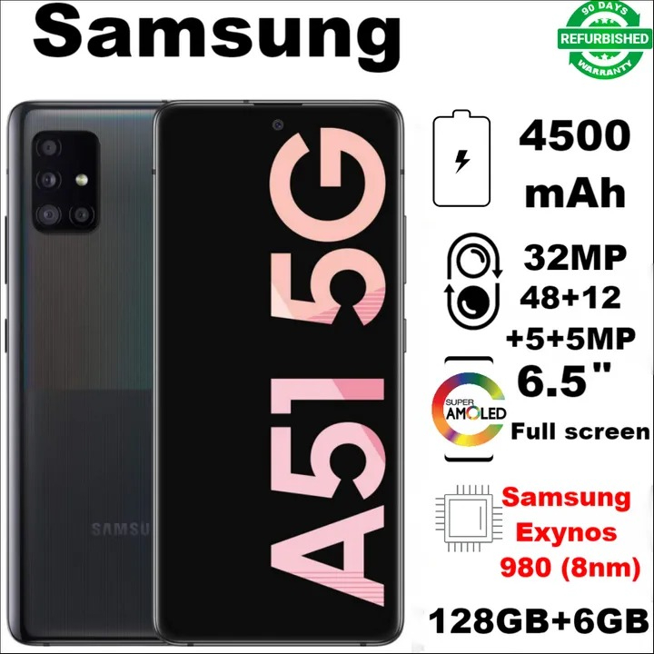 Samsung Galaxy A51 5G 128+6GB 4500mAh 6.5" 48MP + 32MP 2G/3G/4G/5G LTE Android single SIM Smartphones Waterproof google Smart Phones
