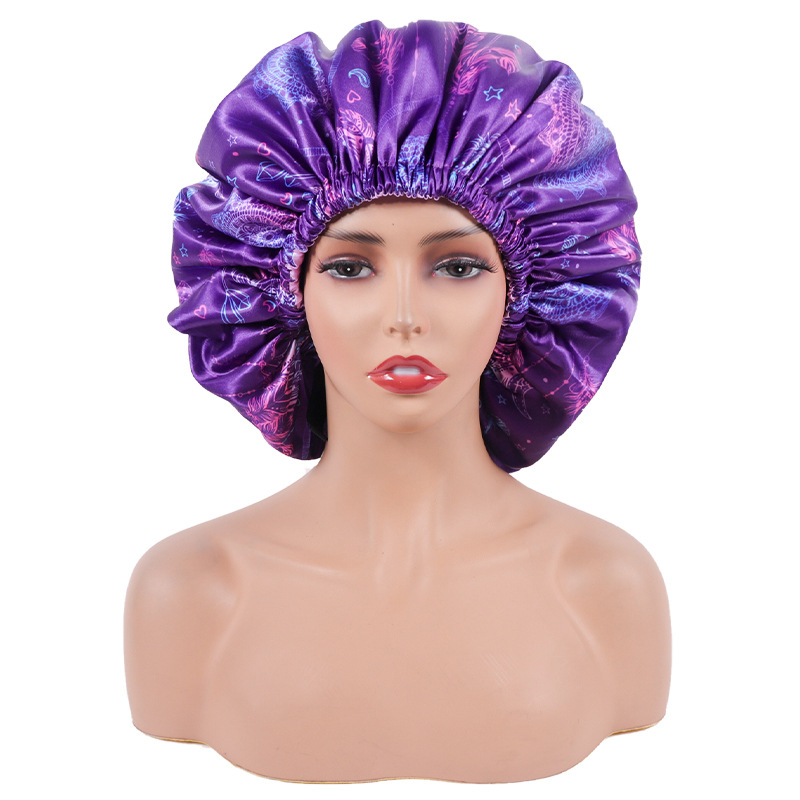 CRRshop free shipping hot sale nightcap female new fashion trend printed adjustable button oversized hair care round nightcaps women protective wig cap