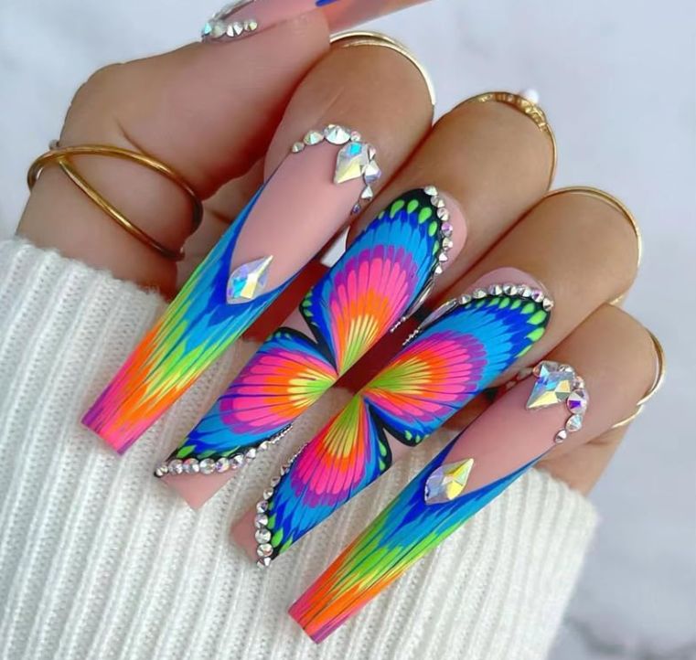   24pcs Glossy artificial fingernails- colorful long artificial fingernails with Glue Attached
