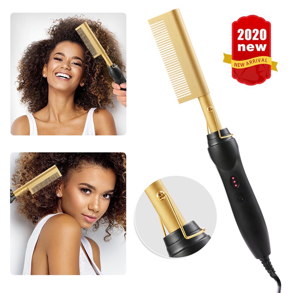 Electric Hot Comb Hair Straightener - Heat Pressing Comb Portable Curling Flat Iron Curlers High Heat Ceramic Press Comb - Professional Electrical Straightening Comb