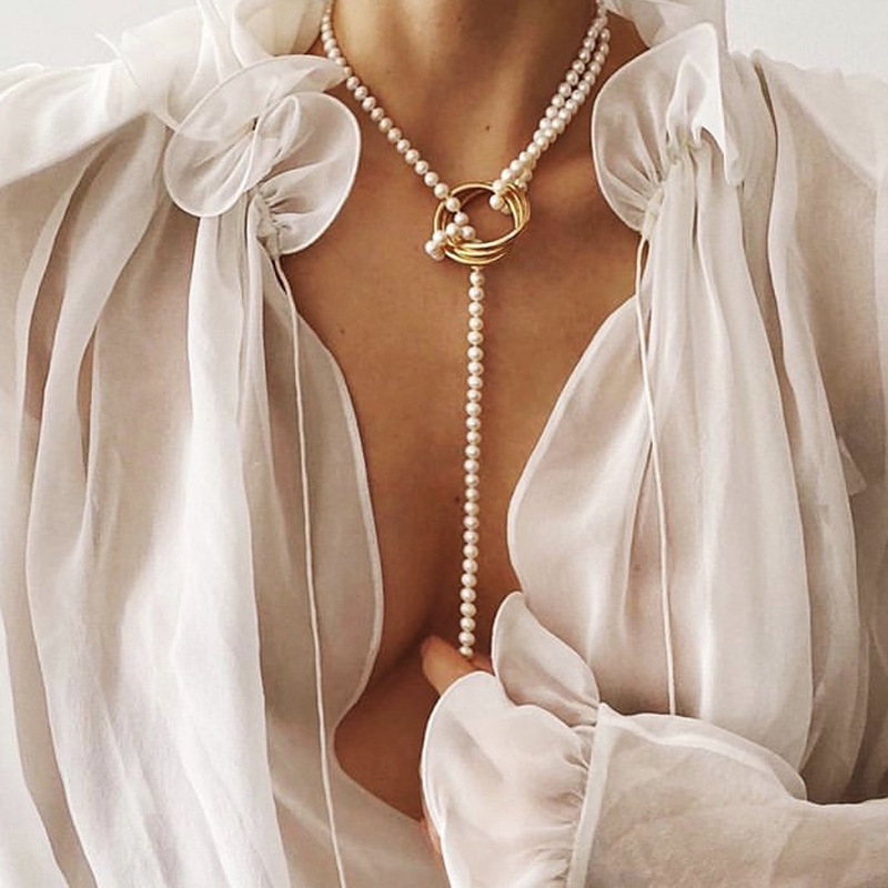 A01-02-15 Vintage Pearl Necklaces For Women Fashion Multi-layer Shell Knot Pearl Chain Necklace 2020 NEW Coin Cross Choker Jewelry