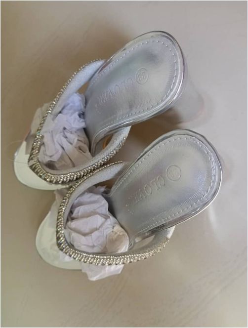 Women's Shoes Crystal Heels Solid Color Slippers Outdoor Sandals Diamond Female Flip-Flops Heeled Sandals