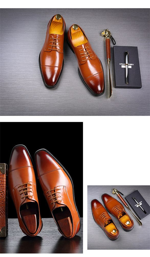 Spring new pointed-toe lace-up business formal leather shoes for men, British Brock cross-border men's shoes, wedding shoes