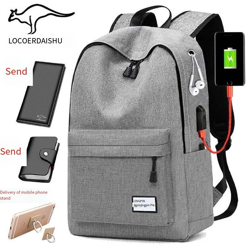 New Casual Canvas Backpack for Men Korean Style Large Capacity School Bag for High School College Students with USB Charging Port Travel Laptop Backpack