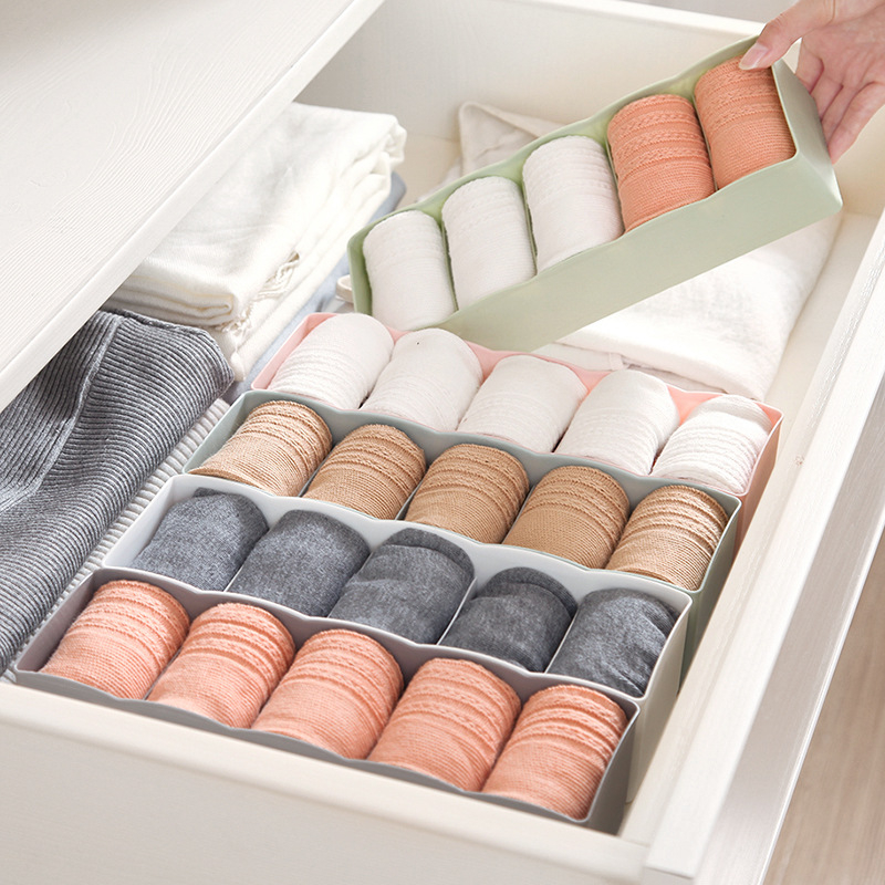 5802 5 Grids Underwear Socks Storage Box Plastic Drawer Closet Organize Sorting Box Divider Desk Accessories Storage Basket