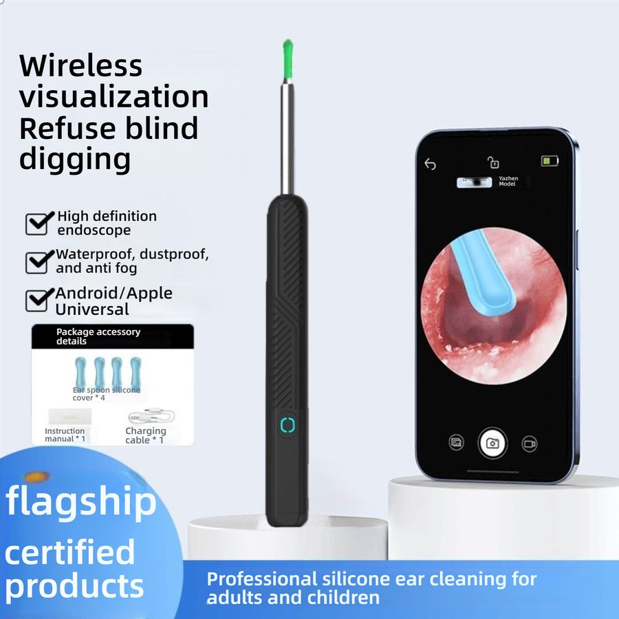  Wireless Smart Visual Ear Cleaner with HD Camera, LED Light, Connects to Phone for Adults & Kids - Safe & Easy Ear Wax Removal Tool black