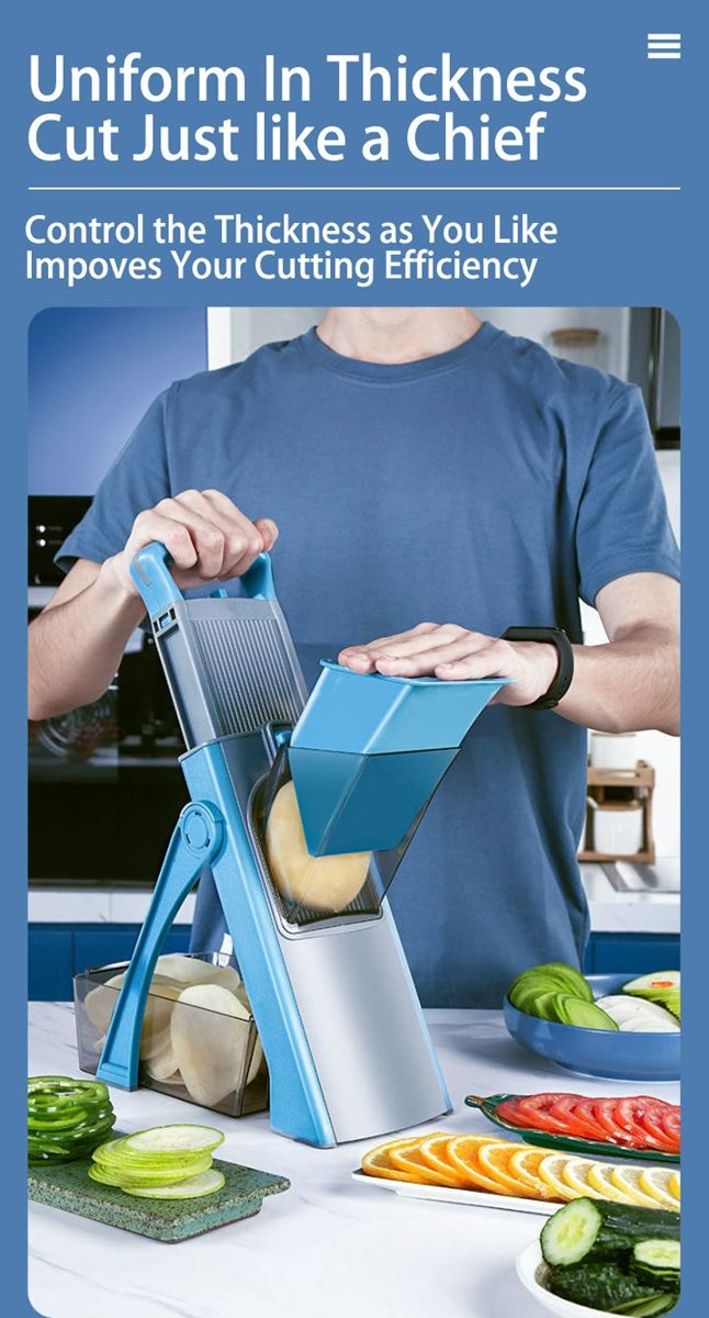 ONCE FOR ALL Upgrade Safe Mandoline Slicer Plus, Biger Size, Adjustable Vegetable Food Chopper Potato Fries Cutter, Detachable Blade, Kitchen Chopping Artifact, Gift (SkyBlue)