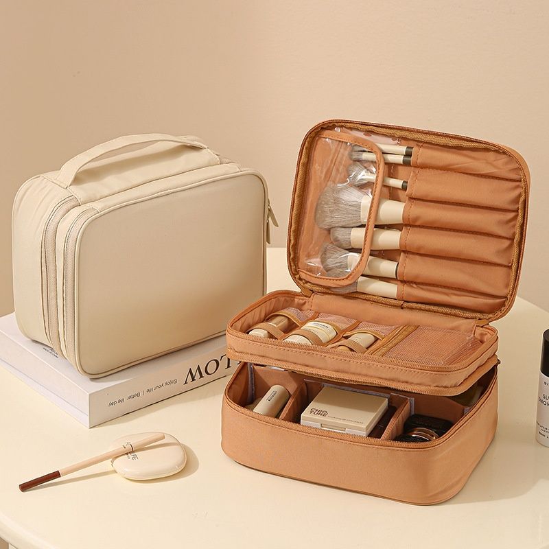 New Cosmetic Makeup Tool Storage Bag with Dividers, Portable Oxford Cloth Fashion Outdoor Handheld Makeup Bag
