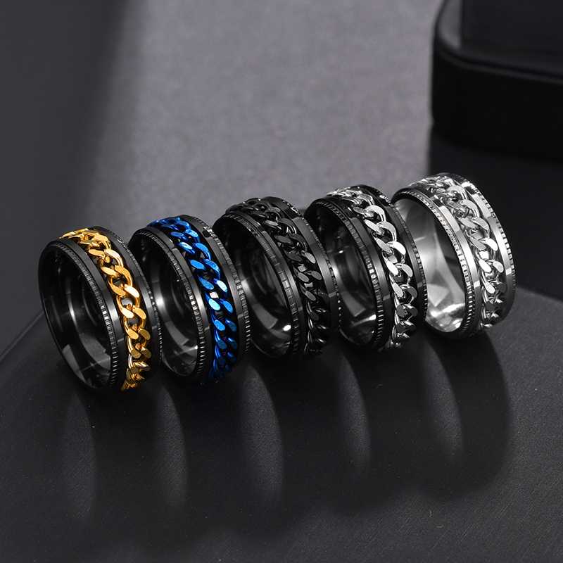 Cool Stainless Steel Rotatable Men Ring Excellent Spinner Chain Punk Women Jewelry for Party Gift