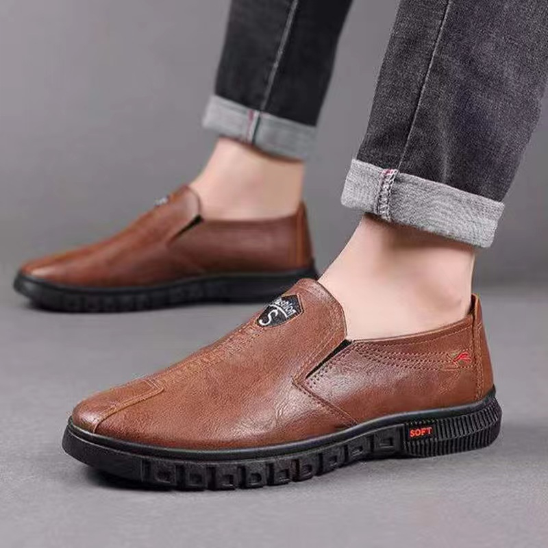 A03 Men Leather Light-weight Office Walking Shoes Leather Flat Walking Casual Shoes