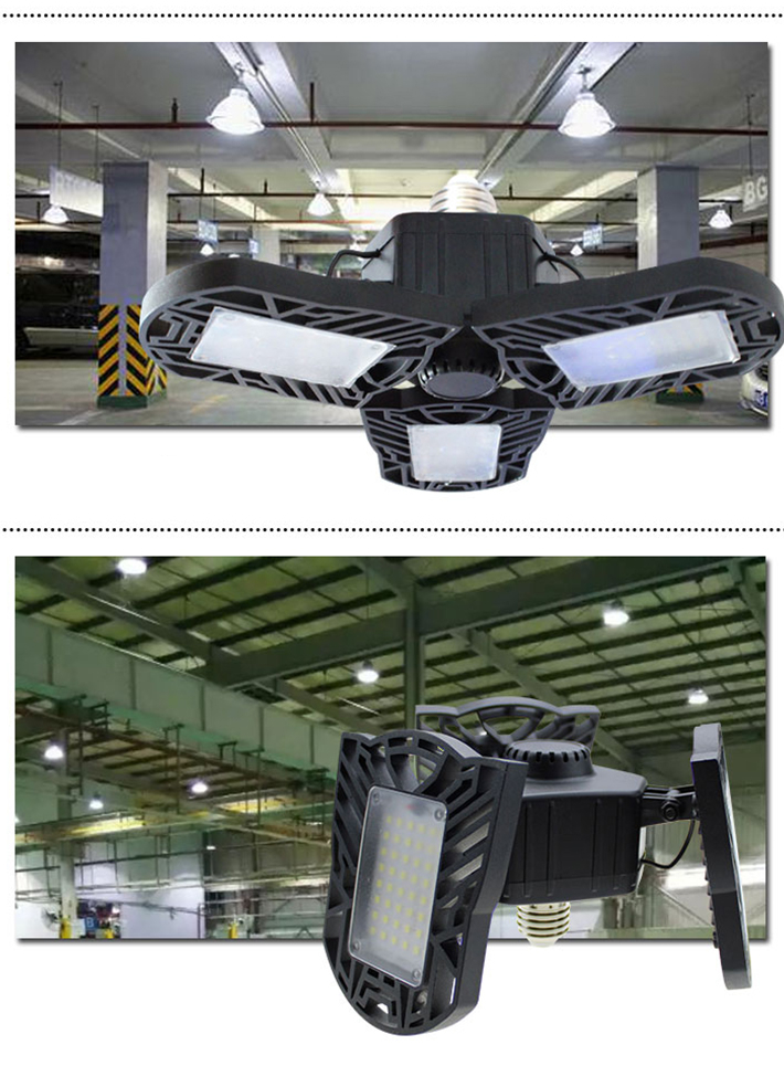60W E27 6000LM Deformable LED Garage Ceiling Lights with 3 Adjustable Panels for Garage,Warehouse,Corridor (NO Motion Activated Sensor) White 6000-6500K

