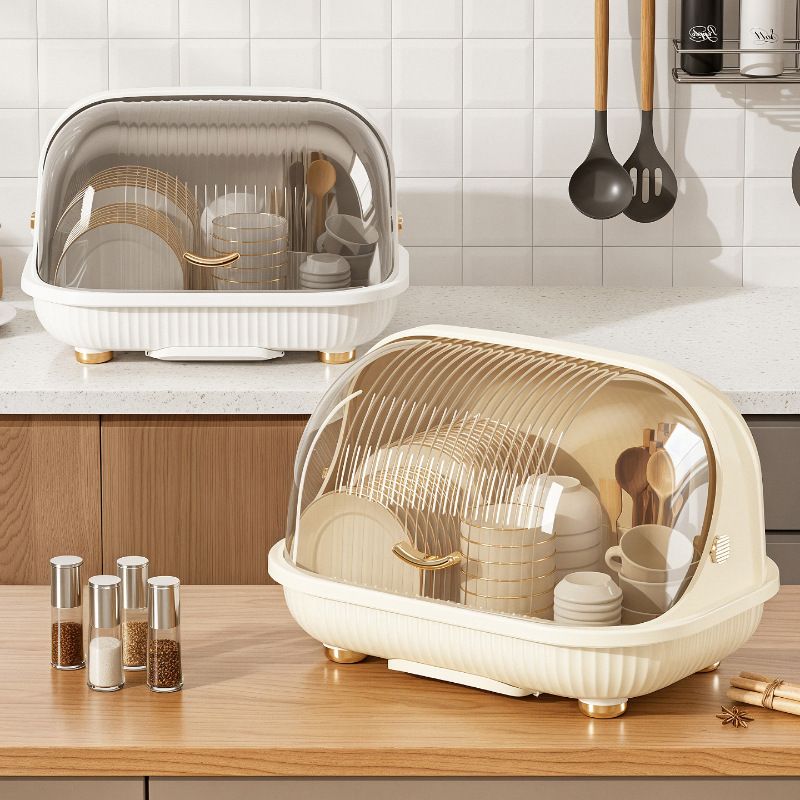 Large Size Kitchen Bowl Rack Storage Box with Lid, Drainage Dish Organizer, Tableware Holder for Bowls, Plates, Chopsticks, Utensils, Waterproof Removable Storage Case for Home Cabinet & Countertop