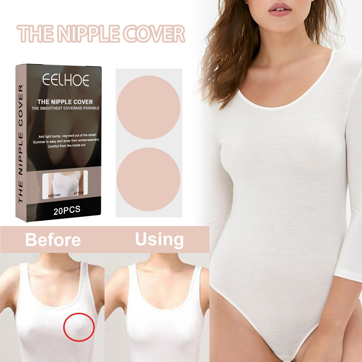 Invisible Boobs Tape 10 Pair Disposable Round Nipple Cover, Push up Boobs A to DD Cup Adhesive Bra