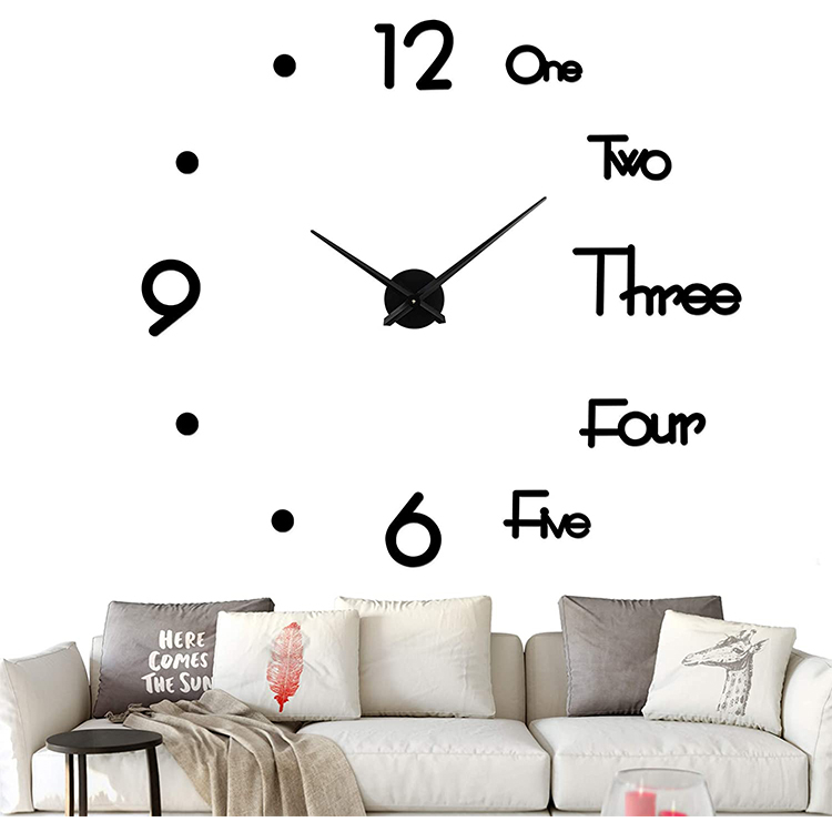 Wall Clock for Living Room Decor Modern Wall Clock for Blank Wall Easy to Assemble, Adjustable Size, Frameless DIY 3D Mirror Wall Clock Sticker