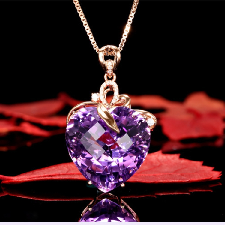 Necklace jewelry heart-shaped European and American fashion Amethyst Pendant Female colour gemstone Pendant love Purple gemstone necklace CRRSHOP women Rose Gold Diamond inlay Birthday gift jewelry Valentine's Day present