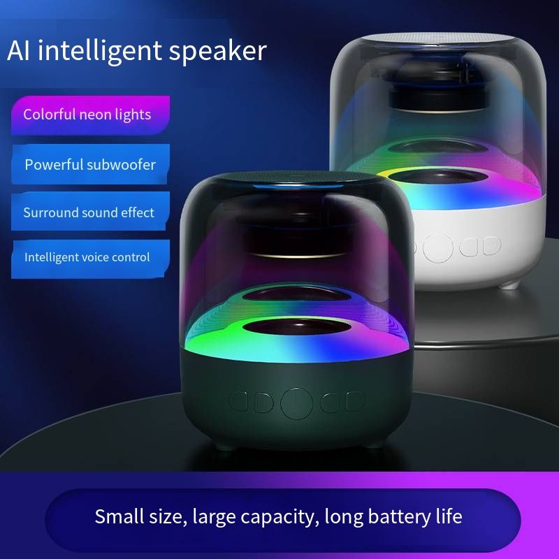 Multifunctional Wireless AI Bluetooth Speaker Voice Recognition RGB Ambient Light Heavy Bass Subwoofer
