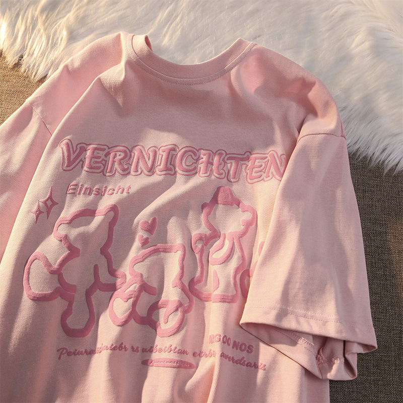 Women's Summer Niche Small Bear Print T-Shirt Loose Half-Sleeved Top
