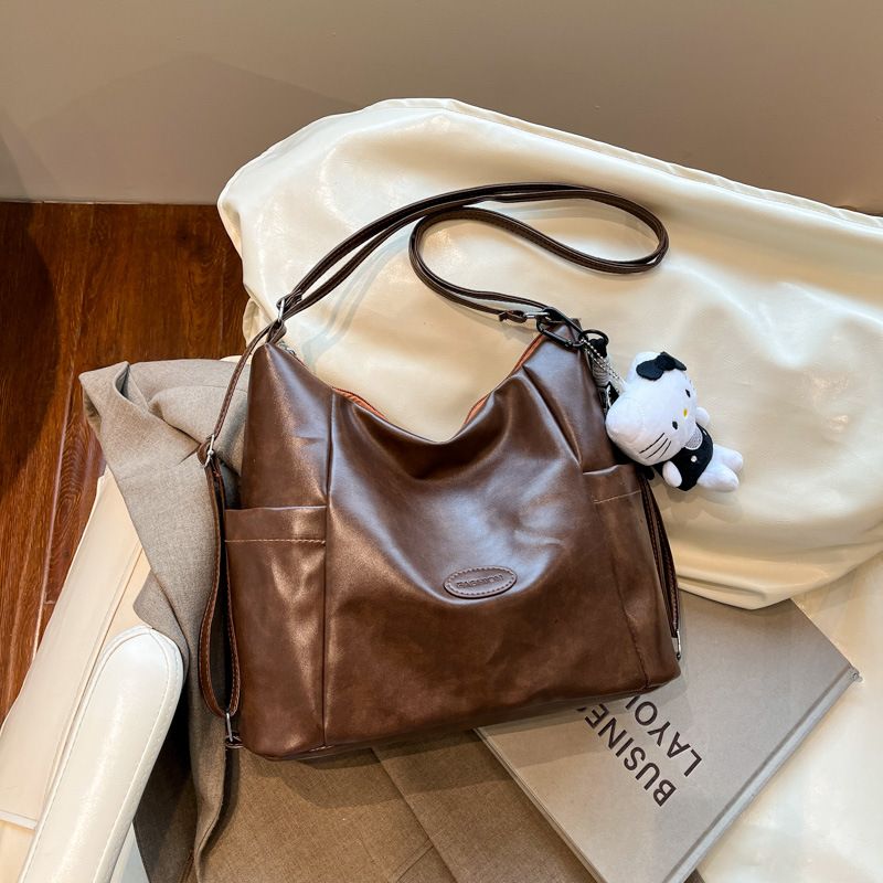 Fashion Retro Solid Color Simple Shoulder Bag for Women, Large Capacity Commuter Handbag, Multi‑Purpose Crossbody Top‑Handle Purse for Daily Work Casual Use

