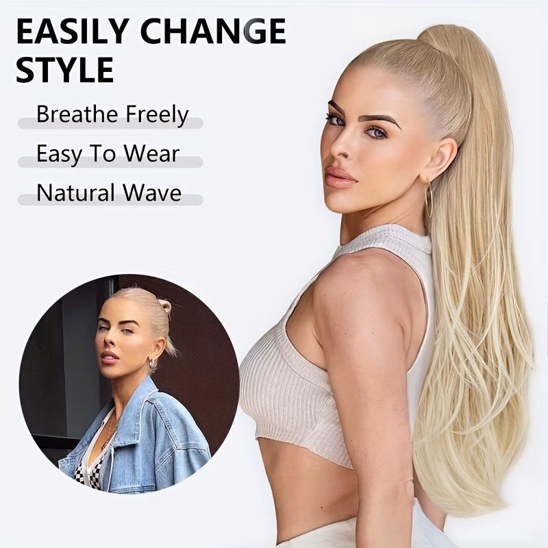 Heat Resistant Synthetic High Ponytail Hair Piece for Ladies, Multi Layer Long Big Wavy Drawstring Clip In Ponytail Extension Lightweight Natural Looking Hair Accessory