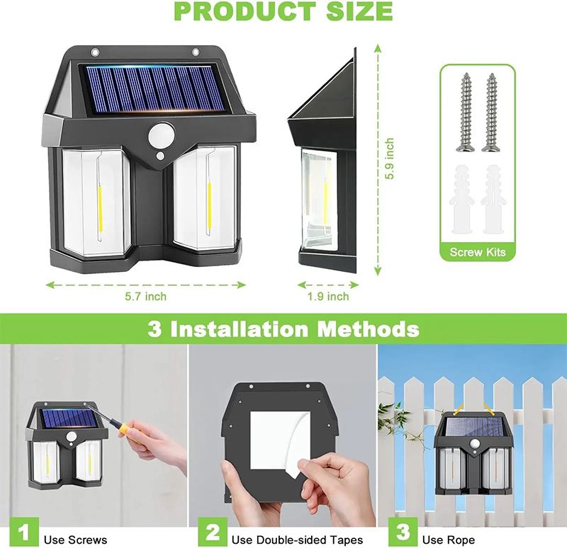 AUNONT LED Solar Outdoor Waterproof Wall Lamp Human Body Sensor Automatically Lighting at Dark PIR Motion Garden Wall Light Porch Lights Solar Wall Lights Outdoor Waterproof Motion Sensor Wireless Front Door Solar Garden Light