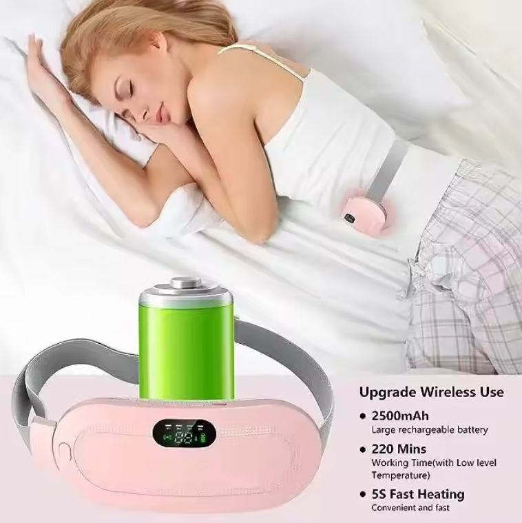 Rechargeable Cordless Waist-Heating Belt Menstrual Belly Pad 3-Speed Massager for Women