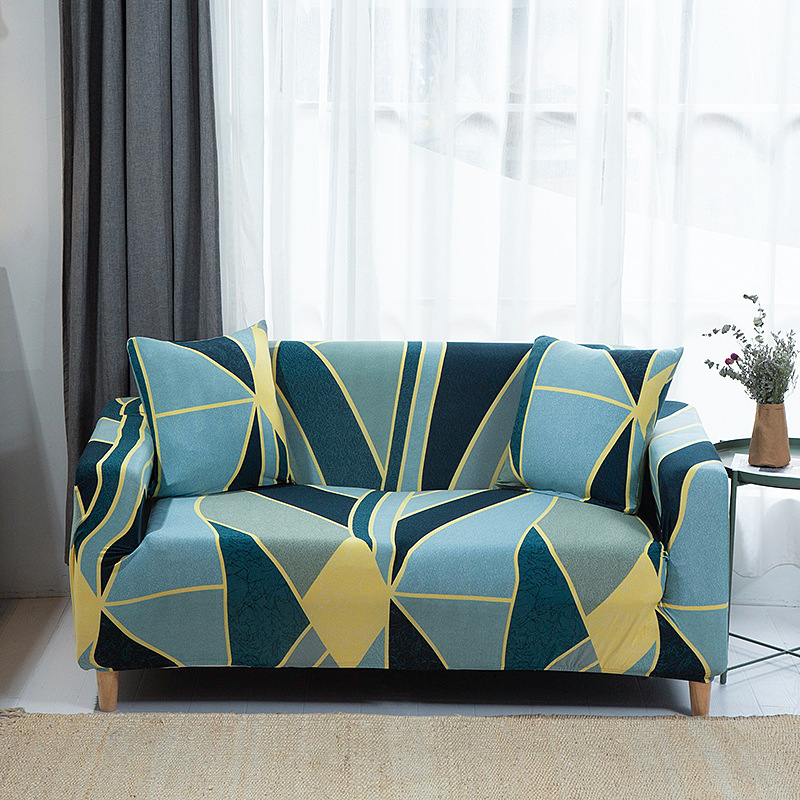 Slipcovers for Sofas, Blue&Yellow Geometric Printed Sofa Cover Washable Furniture Covers Soft Couch Cover Slipcovers for 1-4 Seat Cushion Couch
