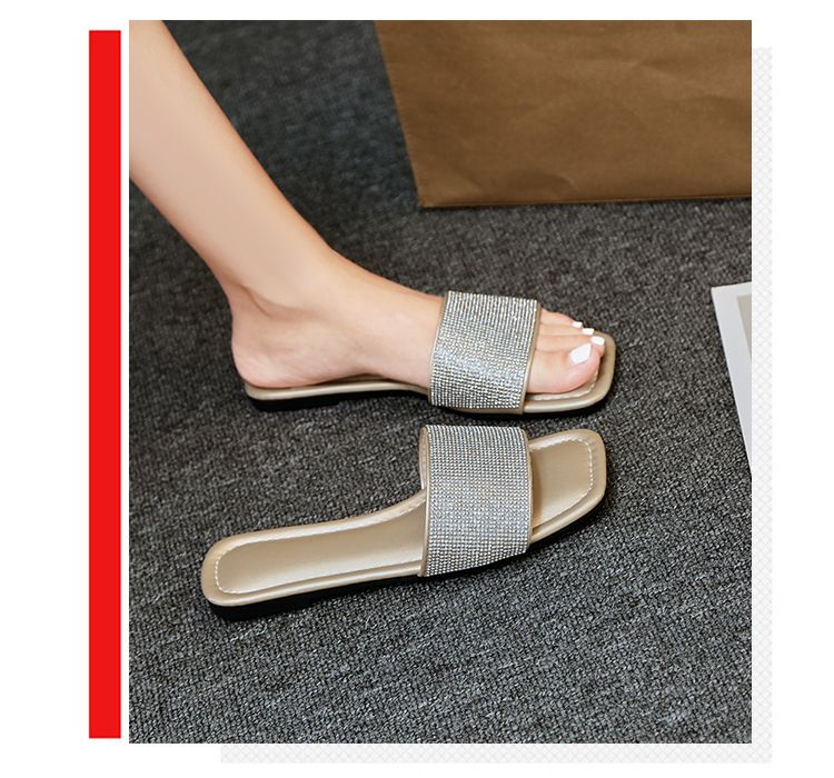 Square head flat flat comfortable slippers 2024 new women's drag outside to wear Europe and the United States large size leisure beach sandals 993