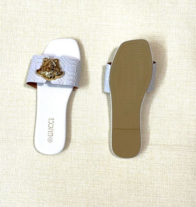 Women's luxury brand gucci flat slip-on leather pattern design Versace crown slippers