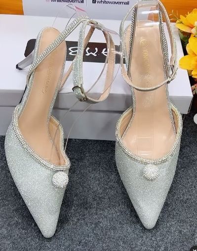 Women's Heeled Shoes Rhinestone Low Block Heels Sandals Ankle Strap Comfy Chunky Wedding Dress Shoes