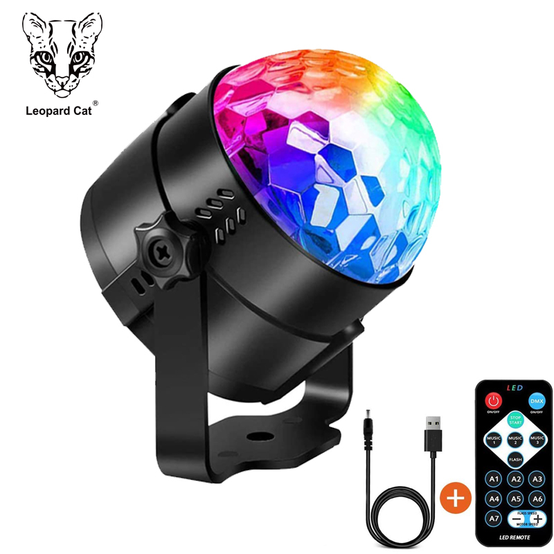 Leopard Cat Party Light, Disco Ball Party Lights Sound Activated with Remote Control, 7 Color Modes Strobe Light for Home Room Dance Birthday DJ Bar Karaoke Xmas Wedding 