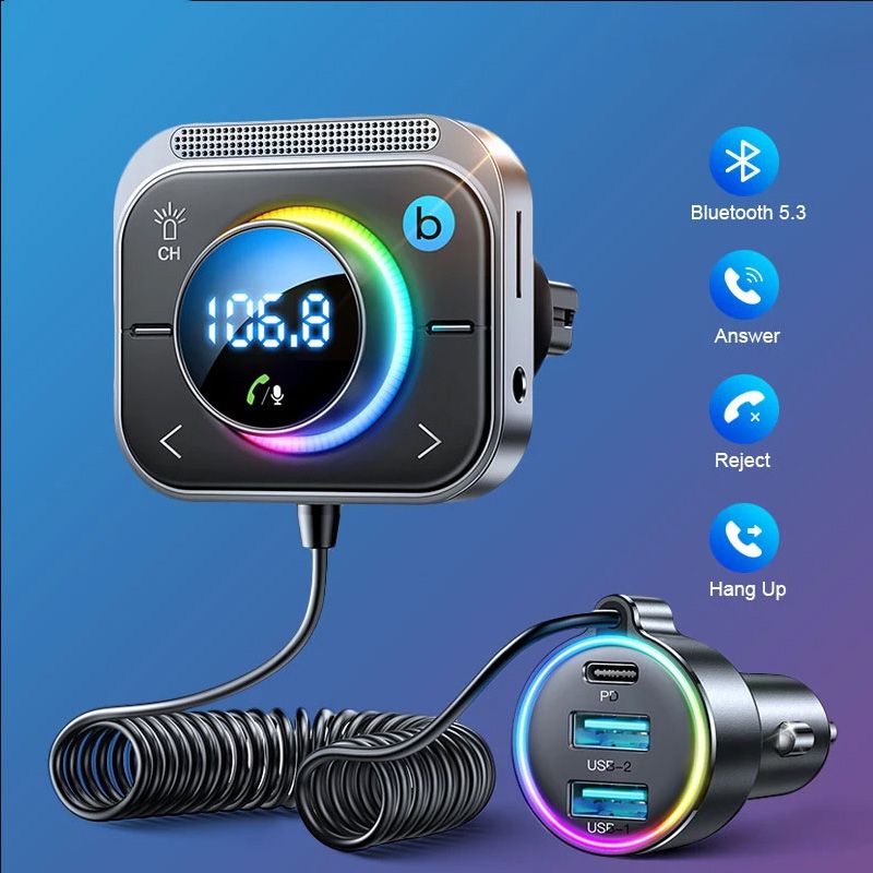 Bluetooth 5.3 FM/AUX Bluetooth Car Adapter,Air Vent Installation & Bass Boost3 Ports PD&QC 3.0 FM Bluetooth Car Transmitter