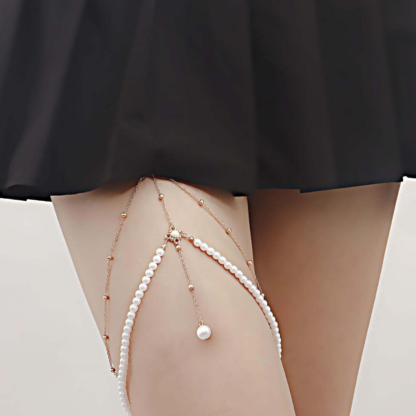 ZW3411 Women's Imitation Pearl Pendant Leg Chain Elastic Rope Tassel Leg Chain