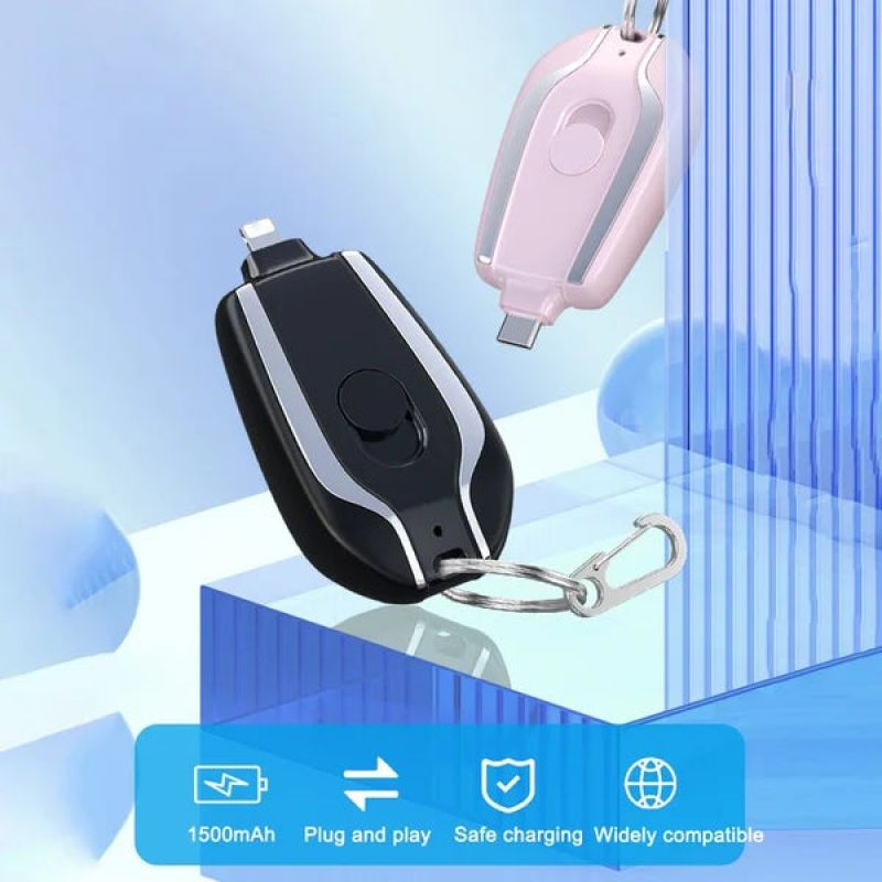 Mini Battery Pack Fast Charging Backup Power Bank 1500mAh Android Portable Charger Keychain Charger With Type-C Ultra-Compact