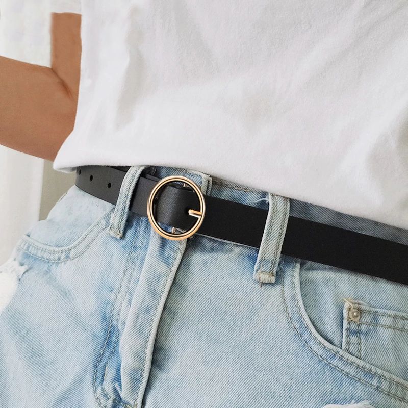 Women's Side Deposition Golden Buckle Jeans Wild Belts