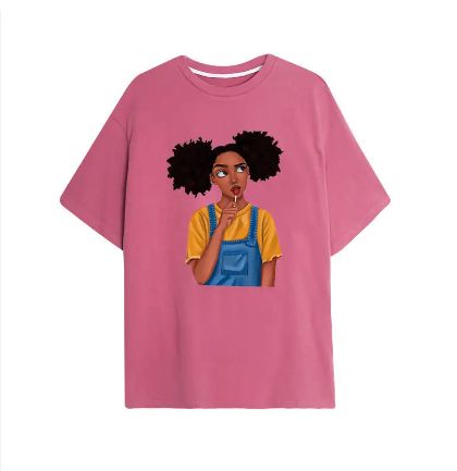 Summer Kids Clothing Round Neck Baby Girls T-Shirt Cartoon African Girls Pattern T-Shirts